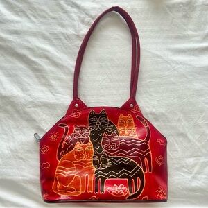 Red Cat Print Shoulder Bag - Women